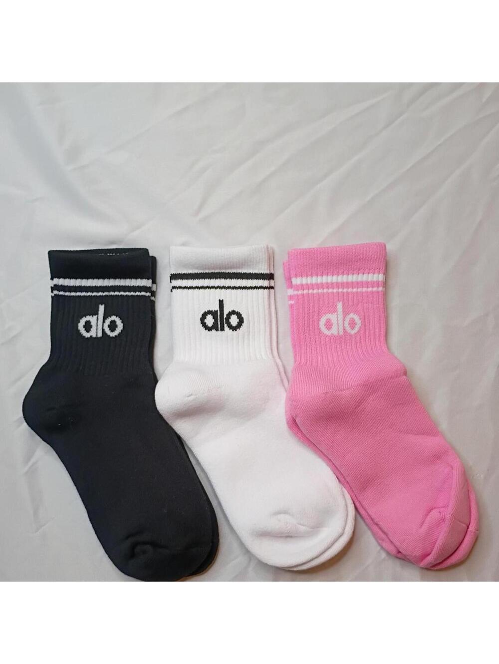 Alo Yoga Women's half crew throwback White and Pink Sock